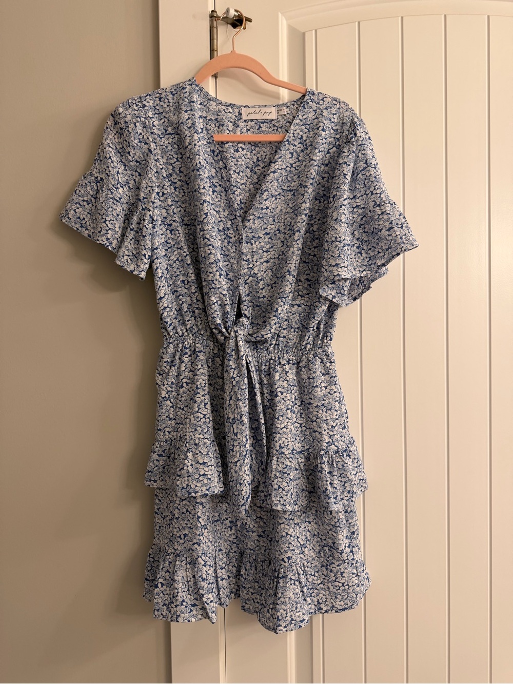 Petal and Pup Blue Floral Tie-Waist Ruffle Dress, size 6